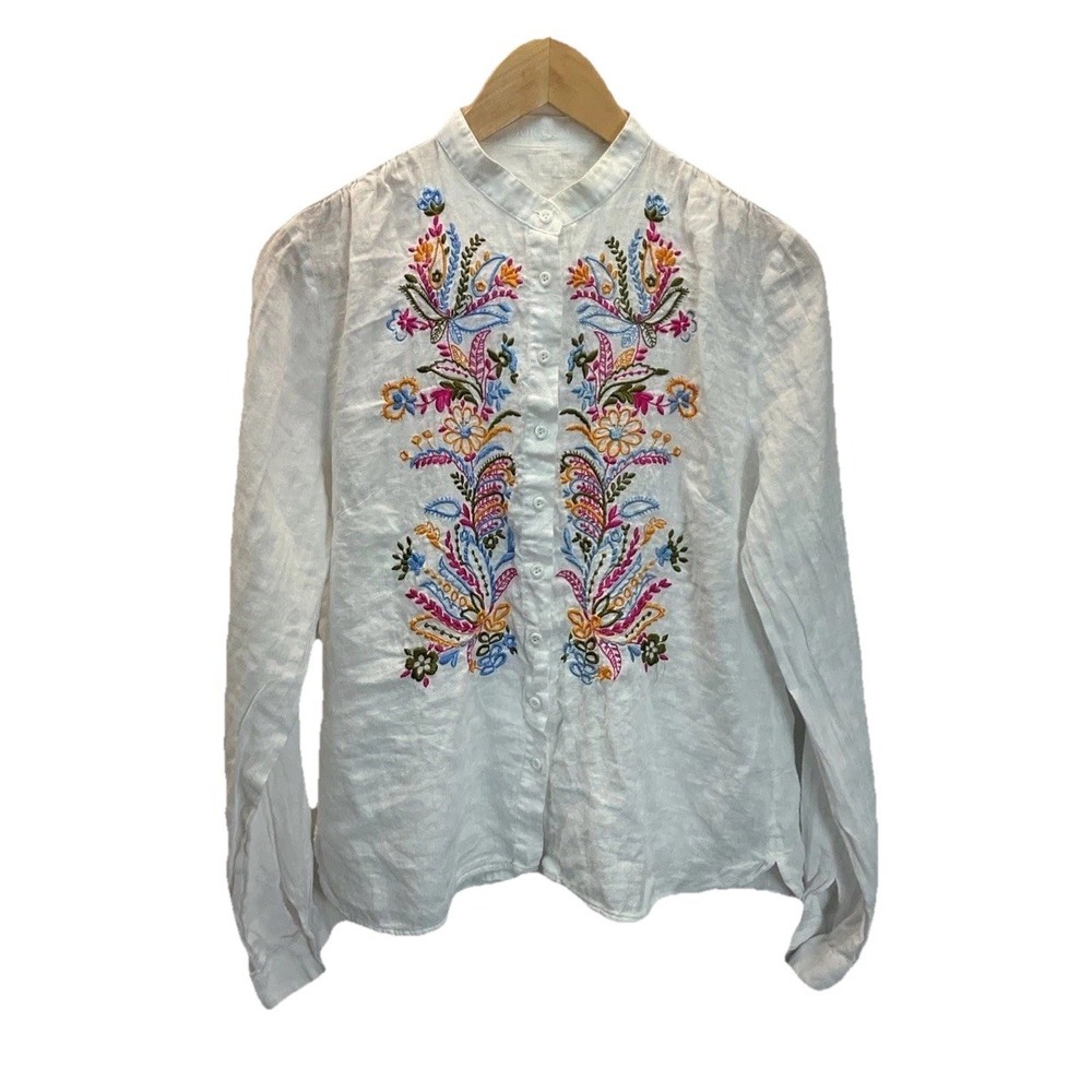 GORSUCH SIZE  SM 100% linen embroidered long sleeve‎ shirt BOHO Beach